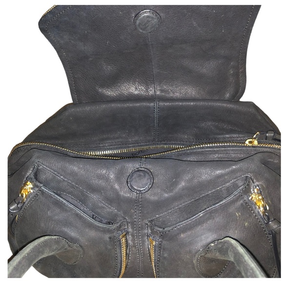 Botkier Black Leather Gold Hardware Zipper Accent Satchel Shoulder Bag - Picture 4 of 16